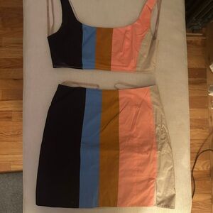 STAUD Multicolor Striped Skirt Set